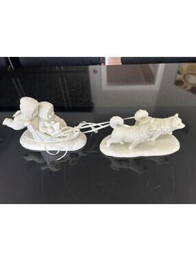 Dept 56 Snowbabies Mush Huskies & Sled Ceramic Figurines